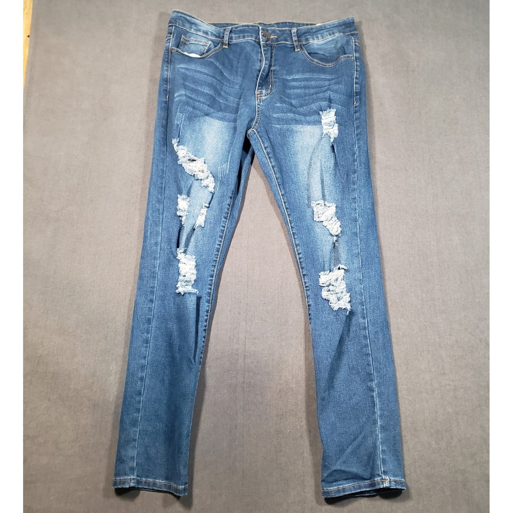 Unbranded‎ Distressed Skinny Jeans Mens 34x29 Blue Ripped Slim Fit Denim Pants